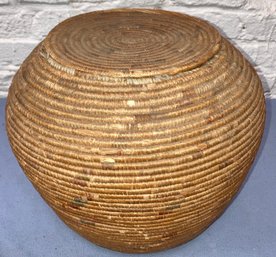 Native American Coil Weaved Basket With Lid 10 X 11