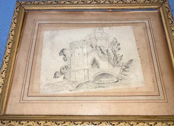 Framed Pencil Drawing Of Castle 3 X 5