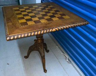 Burl Walnut Game Table With Scalloped Edge And Chippendale Pedestal Base 28 Tall X 24.5 Square
