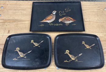 Lot Of 3 Black Lacquerware Trays
