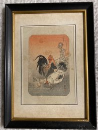 Framed Watercolor Rooster 5 X 3.5