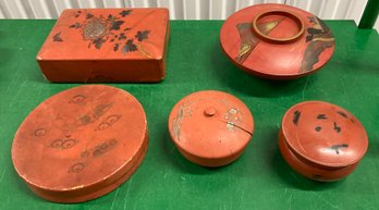 Assortment Of Japanese Red Lacquer Boxes