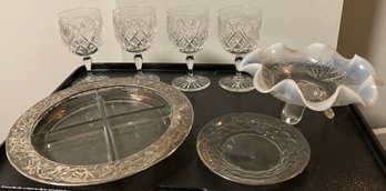 Assortment Of Crystal Drinking Glasses And Fluted Glass Bowl