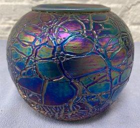 Iridescent Crackle Studio Art Glass Rose Bowl 5 X5