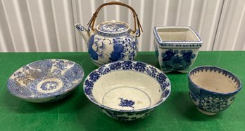 Lot Of Oriental Porcelain Bowls And Tea Kettle