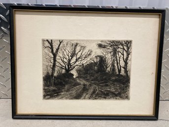 Framed Etching Landscape By C. P. Slocombe 10 X 6.5
