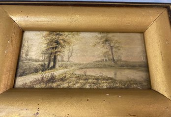 Chinese Export Silk Embroidery In Rosewood Frame Circa 1900  7 X 14