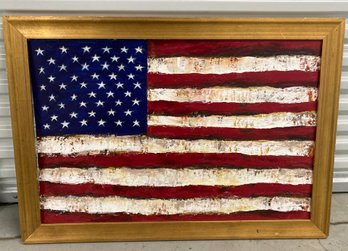 American Flag Oil Painting 23 1/2 X 36 Signed Allison Kibbe
