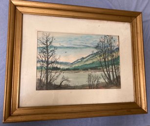Large Blue Watercolor Signed DC Davis 11 X 17