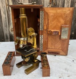 Antique E. Leitz Brass Microscope With Box