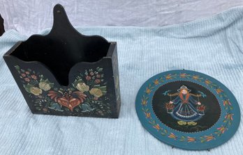 Painted Magazine Rack & Plate