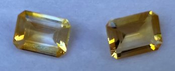 Two Matched Pairs Of Citrine Emerald Cut Gemstones