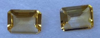 One Matched Pair Of Citrine Emerald Cut Gemstones
