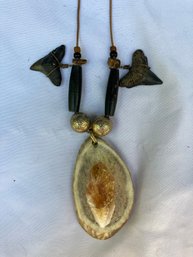 Antler & Citrine Crystal Necklace 11 Inches Long