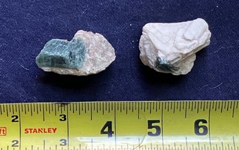 Two Green Tourmaline In Feldspar And Quartz Matrix