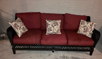 Hampton Bay Outdoor Patio Whicker Sofa With Cushions & Accent Pillows