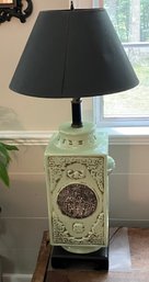 Asian Green Porcelain Table Lamp With Shade & Stand
