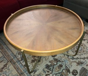 Mid Century Modern Round Wooden Table Top With Metal Legs 28 X 32