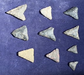 Ten Woodland Period Flint Arrowheads