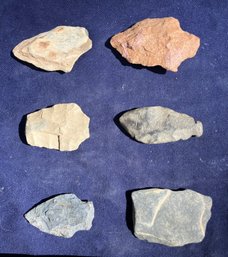 Four Archaic Assorted Spearpoints And Two Cutting Stones