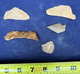 Four Chirt  Knife Blades 1 Broken Arrowhead From The Archaic Period