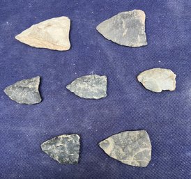 Seven Archaic Arrowheads Or Projectile Points