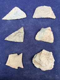 Assortment Of Six Broken Projectile Points Archaic/Woodland Period