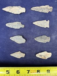 Assortment Of Eight Arrowheads And Spearpoints From The Archaic/Woodland Period