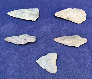 Assortment Of Five Archaic/Woodland Period Spearpoints And CUTTING Tool