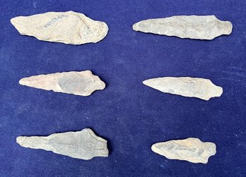 Assortment Of Five Archaic Spearpoints And 1 Knife Blade