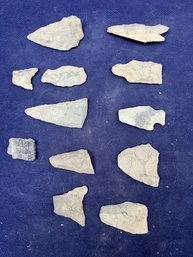Assortment Of Twelve Broken Points And Tools From The Archaic Period
