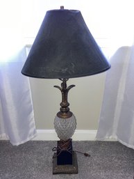 Vintage Glass Lamp With Shade On A Brass Base 33 X 6
