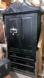 Distressed Large Black Cabinet With Three Drawers 86 X 39 X 26