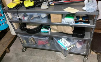 Metal Table With Shelves On Wheels 38 X 48 X 18