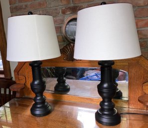 Pair Of Black Table Lamps With Shades 27 X 6