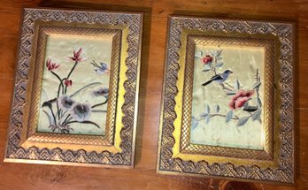 Framed Pair Of Oriental Silks