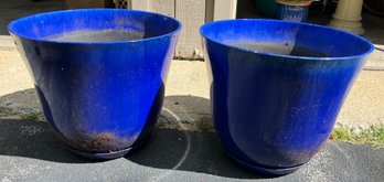Pair Of Large Plastic Cobalt Blue Planter Pots