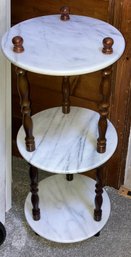 Vintage Three Tier Marble Table Mahogany Wood 28 X 12