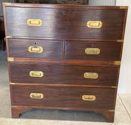Campaign Chest With Interior Desk And Brass Accents