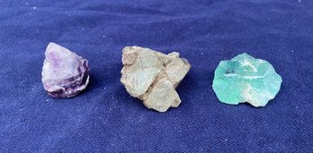 Three Pieces Of Fluorite Total Weight 1.9 Ounces
