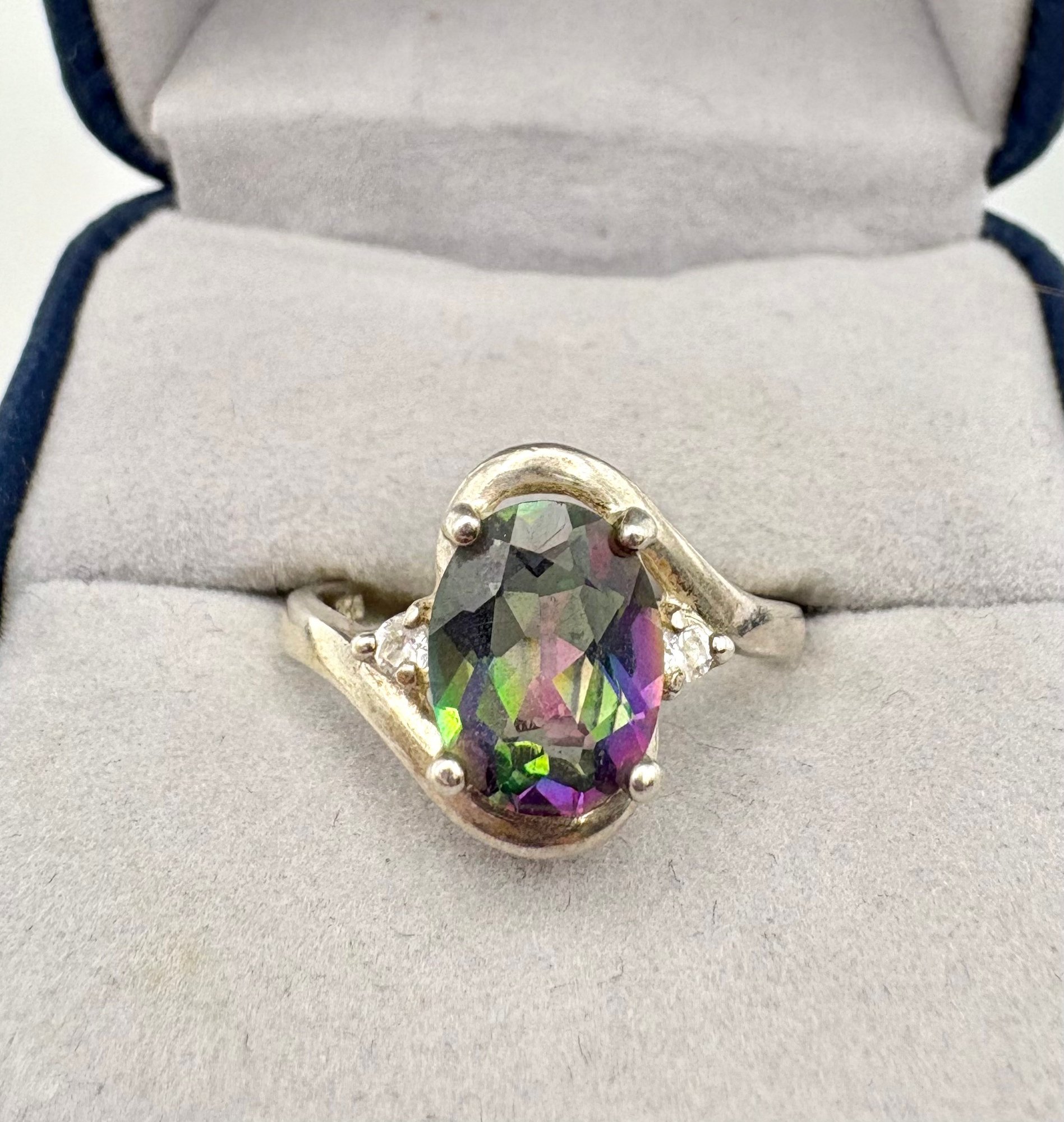 Elegant Mystic Topaz Sterling Silver Crystal Ring #6258 | Auctionninja.com