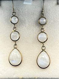 Long Sterling Silver And Rainbow Moonstone Earrings