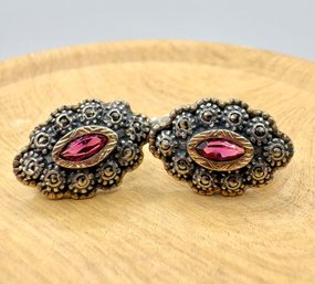 Vintage Sterling Gold Marcasite Tourmaline Earrings