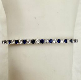 Sleek Sterling Silver Sapphire & Crystal Lariat Bracelet