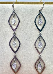 Fantastic Sterling Silver And Crystal Hanging Earrings
