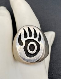 Native American Hopi Sterling Bear Paw Mens Ring