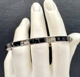 Elegant Deco Sterling Silver Crystal Bangle Bracelet