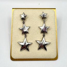 Long Vintage Sterling Silver Star Earrings