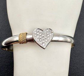 Sterling Silver Diamonds And 14kt  Heart Bracelet