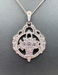 Vintage Sterling Silver Marcasite Basket Necklace